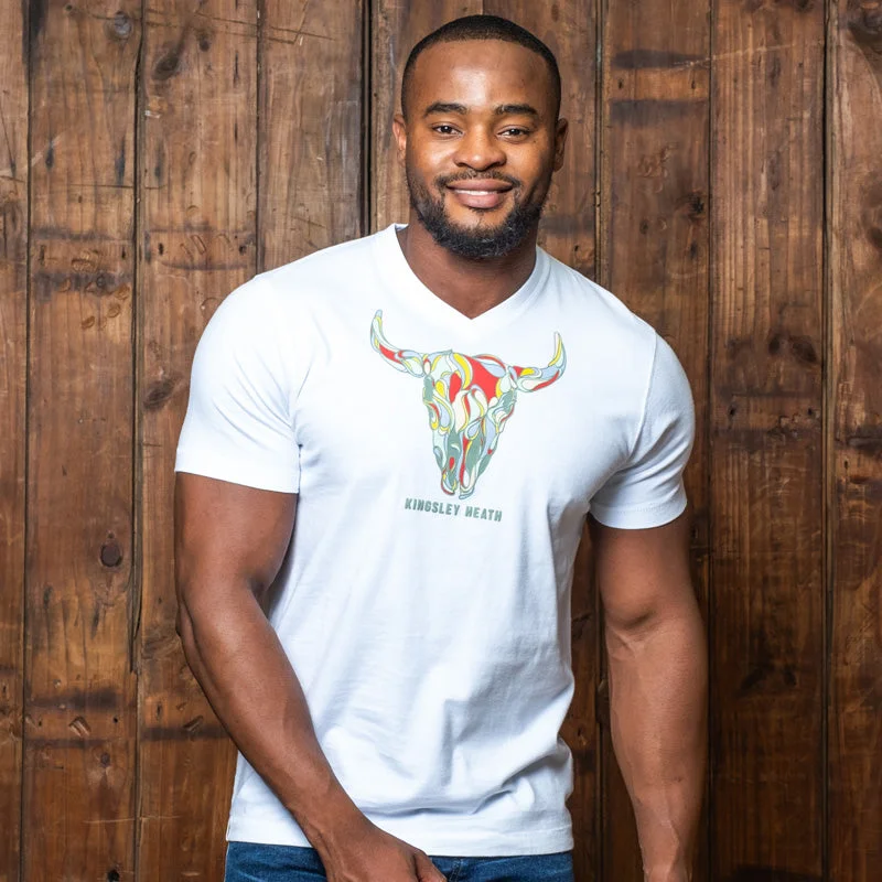 Retro Skull V-Neck Tee Pelican Elegant Men's Cashmere