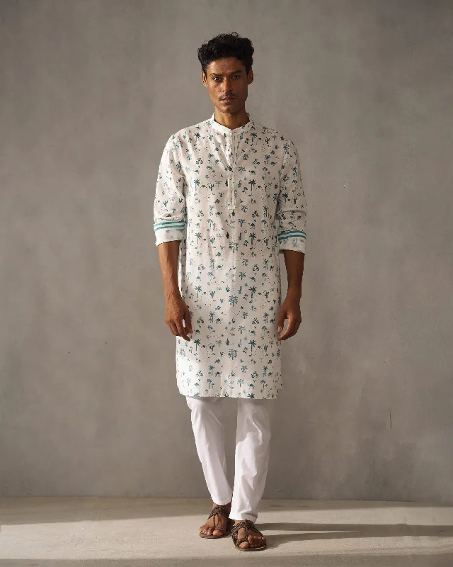 Astral Kurta - Blue & White Print Laid