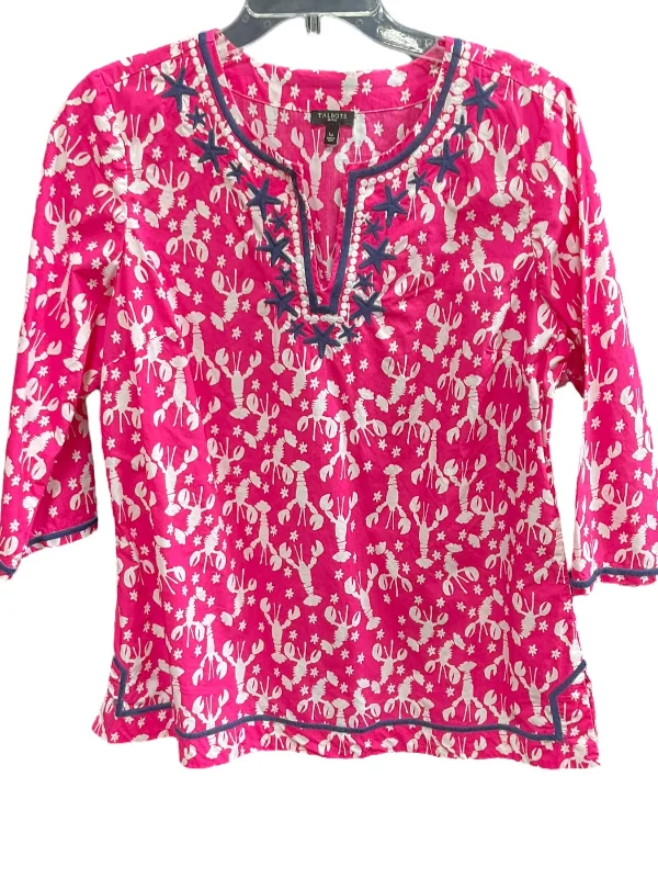 Pink & White Top 3/4 Sleeve Basic Talbots, Size L Street