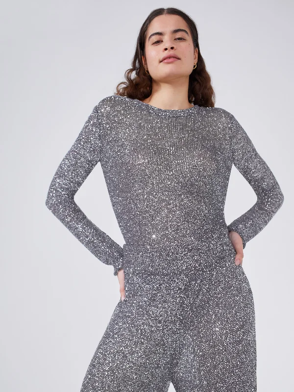 Moonshine Sequin Knit Top Grey British Gentleman Style