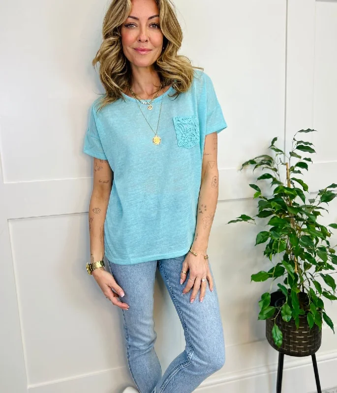 Mint Green Crochet Pocket Top Edgy Men's Punk