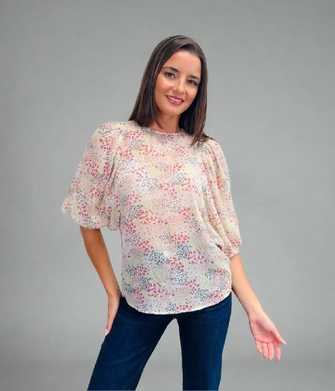 Ditsy Floral Puff Sleeve Blouse Sleek Men's Metallic