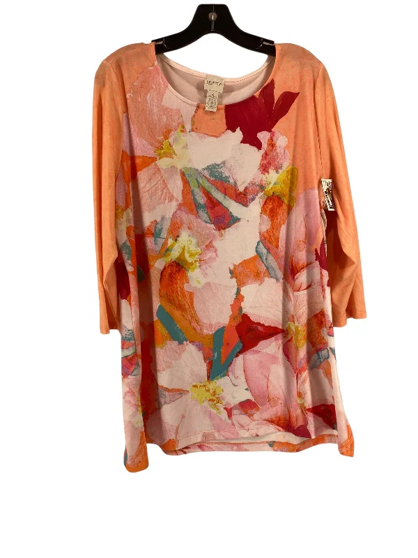 Floral Print Tunic 3/4 Sleeve Zenergy By Chicos, Size 2 Refined Men's Velvet