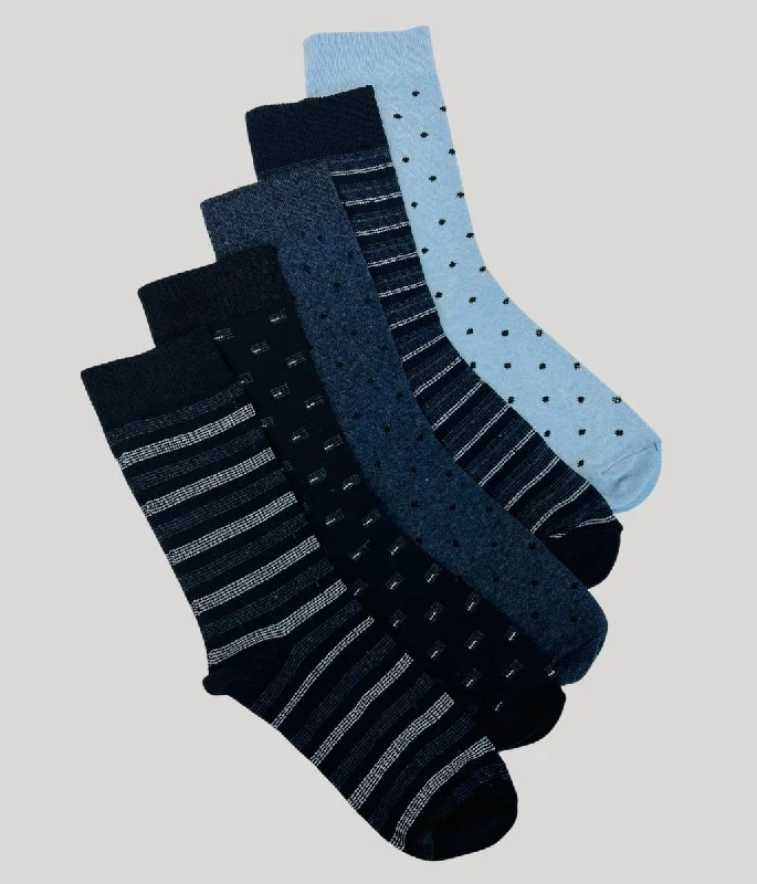Mens Blue 5 Pack Cotton Rich Socks Rugged Men's Outdoor 