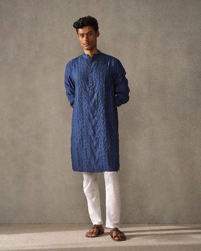 Long Pleated Kurta - Navy Lumberjack