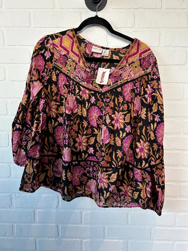 Black & Pink Top Long Sleeve Rachel Zoe, Size L Hip Men's Retro