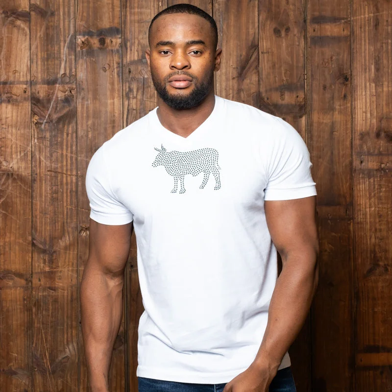 Studded Nguni V-Neck Tee Pelican Elegant Men's Cashmere