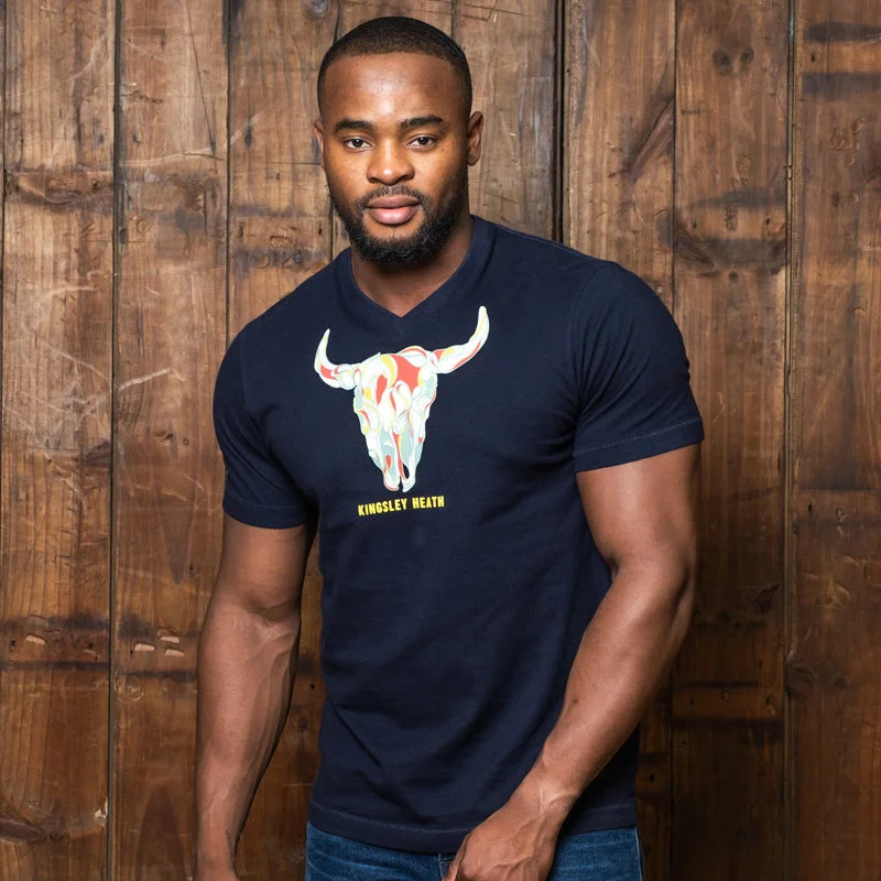 Retro Skull V-Neck Tee Midnight Trendy Men's Oversized